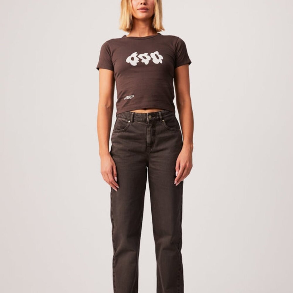 BNWT Afends - Alohaz - Women's Recycled Floral Brown Cropped Baby T-Shirt - Picture 5 of 6